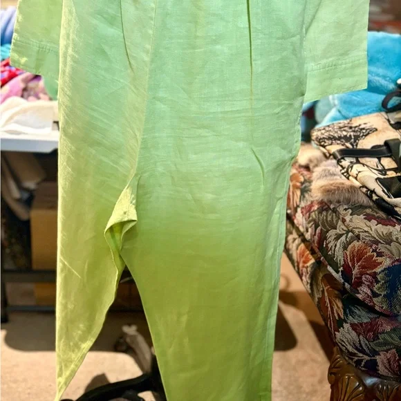 Allison Taylor 100% Linen Lime Green Two-Piece Set (Button Shirt & Pants) L - Picture 3 of 15